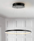 Matte Black Modern Integrated LED Pendant Light With Dimmable Round Hoop Chandelier For Kitchen Island And Dining Room Adjustable Height ETL Listed Sleek Minimalist Ceiling Lighting Fixture