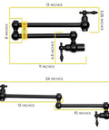 Pot Filler Faucet Wall Mount Black Kitchen Faucet With 24 Inch Extendable Swing Arm dimensions and design details