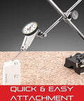 Pro Grade Carbide-Tipped Contact For Dial Test Indicators With Swivel Heads Built To Last In Tough Inspection And Machining Jobs 1-5-16 Inch Length 0.032 Inch Ball Diameter PT23064 attached to gauge on granite surface