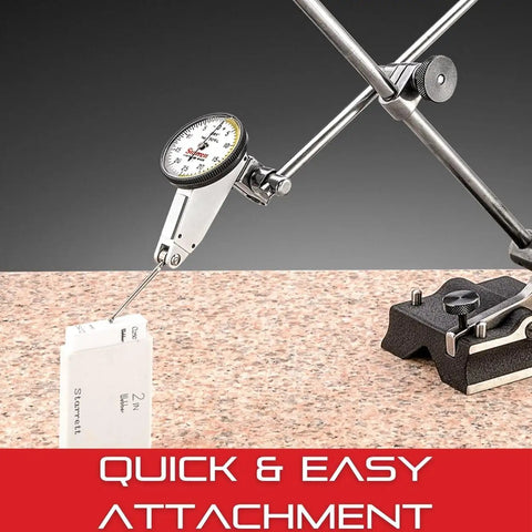 Pro Grade Carbide-Tipped Contact For Dial Test Indicators With Swivel Heads Built To Last In Tough Inspection And Machining Jobs 1-5-16 Inch Length 0.032 Inch Ball Diameter PT23064 attached to gauge on granite surface