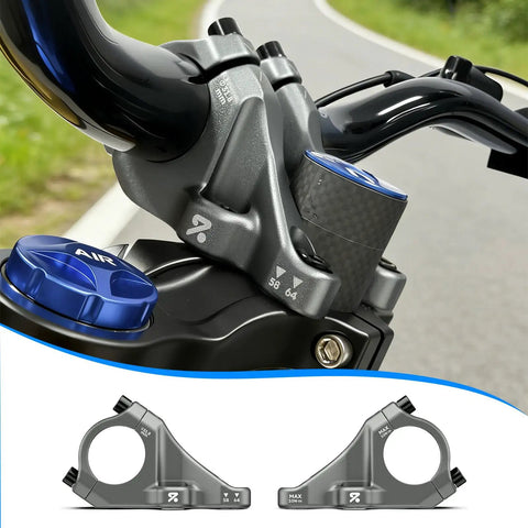 Direct Mount Bar Clamp MTB Stem For 31.8mm Bars on bike, lightweight split two piece high rise handlebar stem, adjustable reach 58 to 64mm