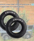 Two heavy-duty inner tubes for 4.80/4.00-8 inch tires on a garden cart backdrop, suitable for utility tractors and lawn mowers.