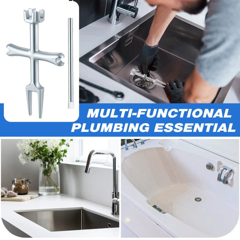 Heavy Hitter Tub Drain Wrench With Sliding Handle For Universal Cross Bars And Dead Simple Sink Pop Up Plug Removal Effortless Bathroom Plumbing Fix Kit being used in a sink.