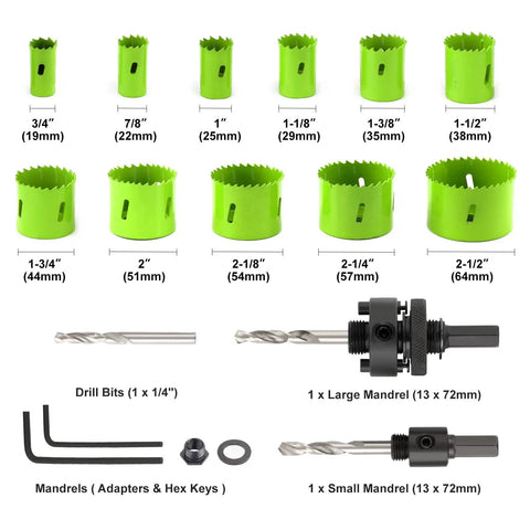 18 Piece Bi Metal Hole Saw Kit with Beefy Cutters and Carrying Case for Metal Wood Plastic and Drywall Ideal for Cornhole Boards