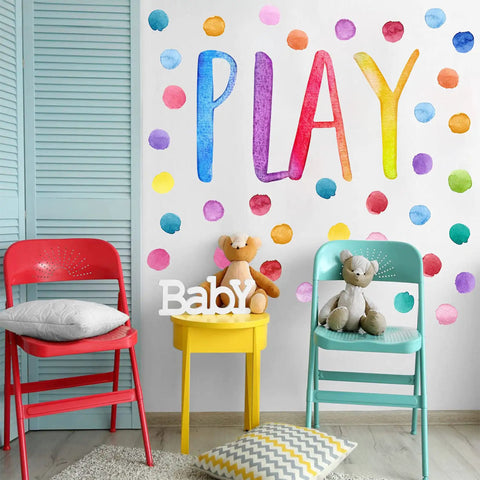 Kid Friendly Playroom Polka Dots Wall Decals Peel And Stick Watercolor Signs For Nursery Preschool Decor on colorful wall