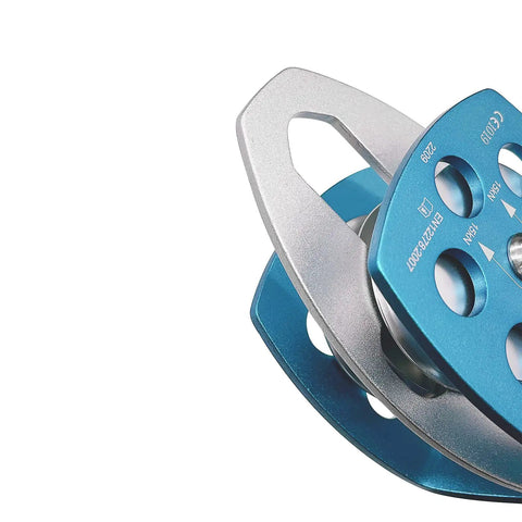 Heavy Duty Large Rescue Climbing Pulley With Swing Plate, Double Sheave Safety Pulley For Backyard Zipline And Outdoor Rock Lifting, Portable Blue
