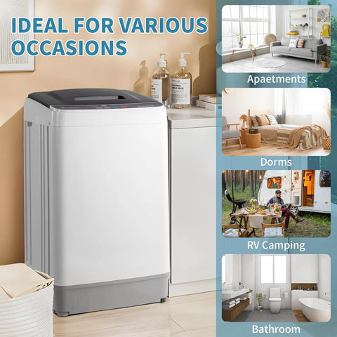 Fully Automatic Portable Washing Machine With Built In Drain Pump And Hands Free Spin Cycle in compact setting for dorms and RVs.