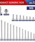 Ten Pack Of M6 X 65mm Flat Head Hex Socket Cap Screws In 304 Stainless Steel showing various sizes from 6mm to 100mm.