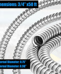 Three Quarter Inch Metal Flexible Conduit 50 Ft Reduced Wall Galvanized Steel Outdoor Electrical Conduit close-up view