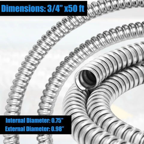 Three Quarter Inch Metal Flexible Conduit 50 Ft Reduced Wall Galvanized Steel Outdoor Electrical Conduit close-up view