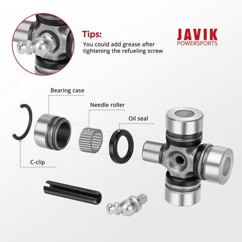 Exploded view of Front Prop Shaft U Joint 2 Pack For RZR Ranger Sportsman OEM Compatible Direct Fit Replacement