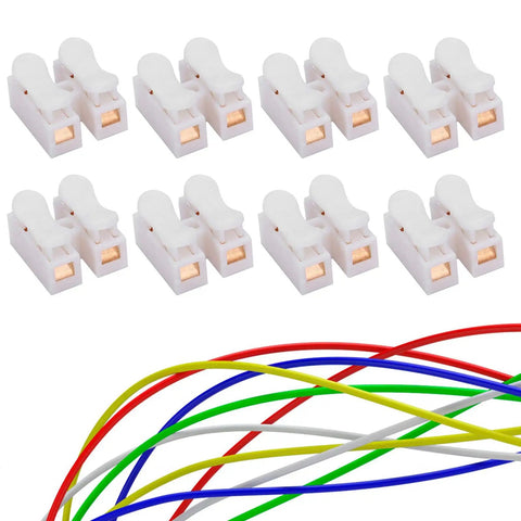 Image of 500 Pack 2 Pin 10A 220V Push Wire Connectors Quick Connect Spring Terminal Blocks for LED Strip Lights, PVC insulated.