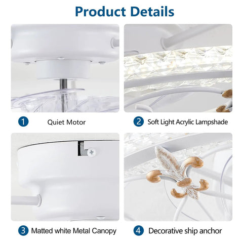 Product details of 20 Inch Caged Ceiling Fan With Light Six Speeds Remote Control Low Profile Flush Mount Farmhouse Style Quiet Copper Motor For Bedroom Or Kitchen Energy Efficient Enclosed Design