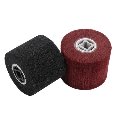 Get This Awesome Flap Wheel For Metalworking To Polish Stainless Steel And Aluminum Fast With High Finish And Long Durability For Removing Scratches And Achieving A Cool Mirror Effect On Copper Drums Without Wasting Time, showing red and black flap wheels.