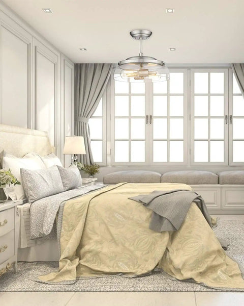 Bedroom with 2 Light Semi Flush Mount Ceiling Light With Clear Glass Shade Brushed Nickel Finish Dope Modern Retro Vibe Fixture