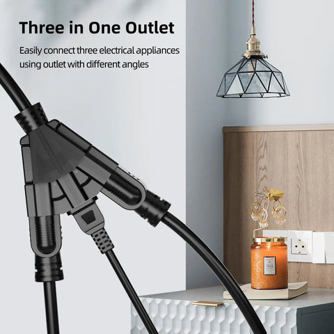 50 Ft Outdoor Extension Cord With Three Outlets Waterproof Heavy Duty 16 Gauge SJTW 3 Prong in indoor setting