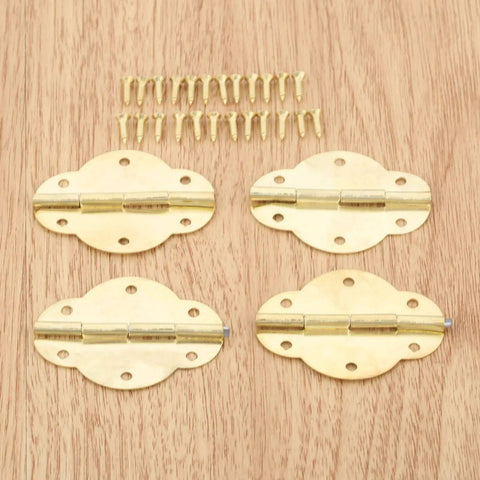 Old School Bronze Antique Hinge Set For Cabinets And Jewelry Boxes 2 Pack 46x35mm Decorative Wood Box Hinges with screws on wood surface