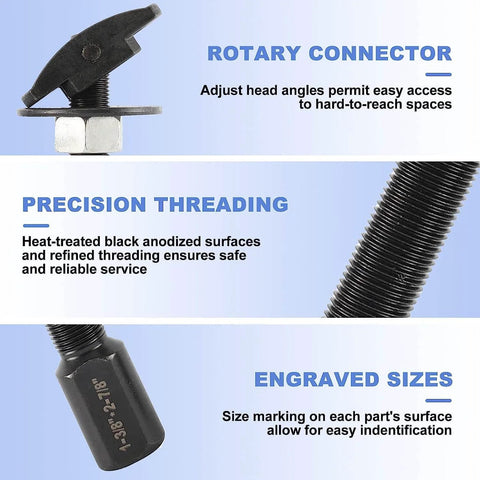 Rear Axle Bearing Removal Tool Kit With Slide Hammer And Adapters, bearing puller showing rotary connector, threading, and sizes