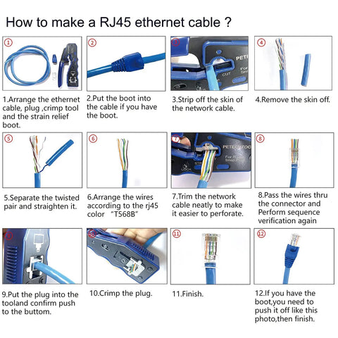 Step-by-step guide using All In One Ethernet Crimping Tool For Pass Through Cat5e Cat6 Cat6a Connectors with Built In Cable Tester