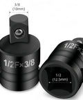 Heavy Duty Socket Adapter Kit With 8 Chrome Steel Bits Covers All PH And SL Sizes For Impact Wrench Use To Tackle Any Tough Bolt Job In A Snap. 1/2F x 3/8 adapter, 37mm black
