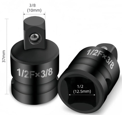 Heavy Duty Socket Adapter Kit With 8 Chrome Steel Bits Covers All PH And SL Sizes For Impact Wrench Use To Tackle Any Tough Bolt Job In A Snap. 1/2F x 3/8 adapter, 37mm black
