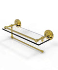 Prestige Regal Collection Paper Towel Holder with 16 Inch Gallery Glass Shelf in Polished Brass, shown wall-mounted.