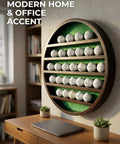 32 Ball Golf Display Case Wall Mounted Moon Shelf In Dark Brown Finish - Modern Solid Wood Golf Ball Holder on office wall