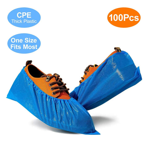 Disposable Shoe Covers 100 Pack 50 Pairs No Slip Waterproof Boot Covers For Indoor Guests One Size Fits Most CPE Plastic