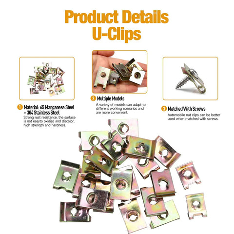 Must Have Auto Interior Fasteners Kit For 100Pcs Car U Clips Nuts 6 8 10 12 Size Assortment With Stainless Steel Screws details