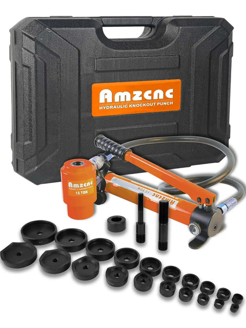 Heavy Duty 15 Ton Hydraulic Punch Driver Kit 1/2 To 4 Inch Knockout Punch Tool With Ten Die Sets For Conduit Fittings, case shown