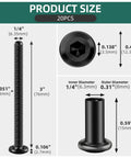 Built Like A Tank 20 Piece 1/4-20 X 3 Inch Flat Socket Head Cap Screws And Barrel Nuts Kit size diagram with measurements.