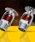 Pro Grade Fire Sprinkler Heads 5 Piece Set Slick Downward Spray 68 Celsius Activation showing chrome finish with red activation element.