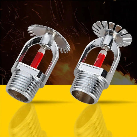 Pro Grade Fire Sprinkler Heads 5 Piece Set Slick Downward Spray 68 Celsius Activation showing chrome finish with red activation element.