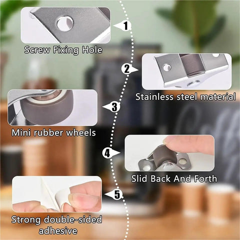 Four Pack One Inch Low Profile Rubber Swivel Furniture Caster Wheels Providing A Buttery Smooth Glide With Dead Silent Operation And Zero Drama Floor Protection For Easy Everyday Mobility In Any Home Or Office Space, showcasing stainless steel, mini rubber wheels, and features.
