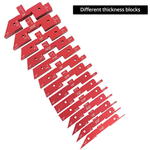 14-Piece Aluminum Setup Block and Height Gauge Kit displayed in ascending order.