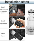 Installation steps for Pressure Washer Inlet Filter Kit Six Pack Clear Plastic Water Filter, showing attachment to pressure washer.