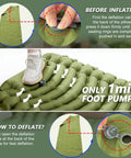 Ultralight Camping Sleeping Pad With Pillow And Built In Foot Pump Self Inflating Portable Mattress inflating with foot pump