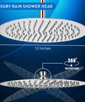 12 Inch High Flow Rain Shower Head In Chrome Finish, All Metal Stainless Steel Build with 360-degree rotation ability