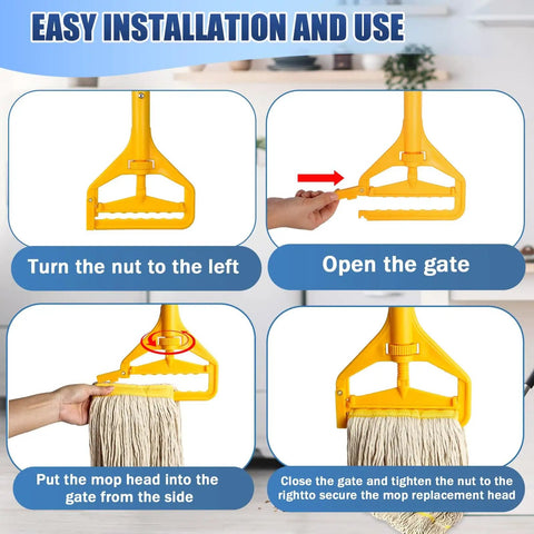 Installation steps for Two Pack 20Oz Heavy Duty Cotton Mop Set With 63 Inch Stainless Steel Handle For Industrial Cleaning