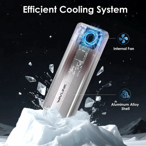 Next Level 80Gbps M.2 NVMe SSD Enclosure With Thunderbolt 5 And USB4 V2 Support showing internal cooling fan and aluminum shell.
