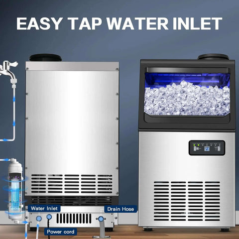 Commercial Ice Maker Machine Delivers 110 Lbs Per Day With Undercounter Or Freestanding Design 22 Lbs Storage Bin Stainless Steel