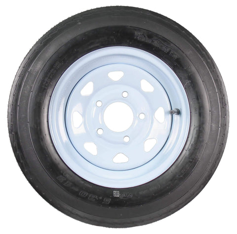 Two-Pack Trailer Tires On Rims 5.30-12 5 Lug Bolt Pattern White Spoke Wheel, 12-Inch Rim, front view