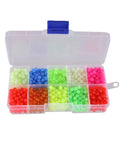 Assorted Fishing Beads Set 1000 Pcs, 5mm Round Float Beads in 10 Colors, Reusable Plastic Box with 1.5mm Center Hole, Glow in Dark
