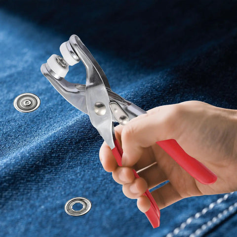 9.5mm Metal Snap Button Kit With Fastener Pliers 800 Pieces And 200 Sets For Clothing And DIY Projects on denim fabric