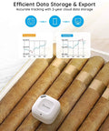 Bluetooth Hygrometer Thermometer Mini Wireless Humidity Sensor on cigars showing temperature and humidity data metrics.