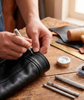 Person using 12 Piece Leather Snap Fasteners Kit Built Tough 15Mm Brass Snap Buttons Press Studs With Setting Tools on leather