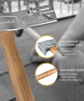 Heavy Duty Magnetic Roofing Hammer For Hands Free Hustle Powerful Nail Magnet Speeds Up Shingle Work Durable Steel Hatchet close-up of electroplated surface and ash wood handle.