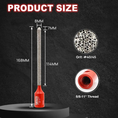 Diamond Mortar Raking Bit With Carbide Tipped Tip For Tuck Pointing And Mortar Removal; 8mm diameter and 168mm length shown.