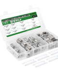 Front view of TAISHER 24-piece 304 stainless steel reducer hex bushing fitting kit in a clear plastic storage case