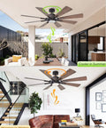 60 Inch Farmhouse Ceiling Fan With Light In Black Remote Control, Beast Airflow With Whisper Quiet DC Motor, Up To 6300 CFM, Energy Saving Up To 75 Percent, Perfect For Living Room, Bedroom, Or Covered Patio on covered patio and living room